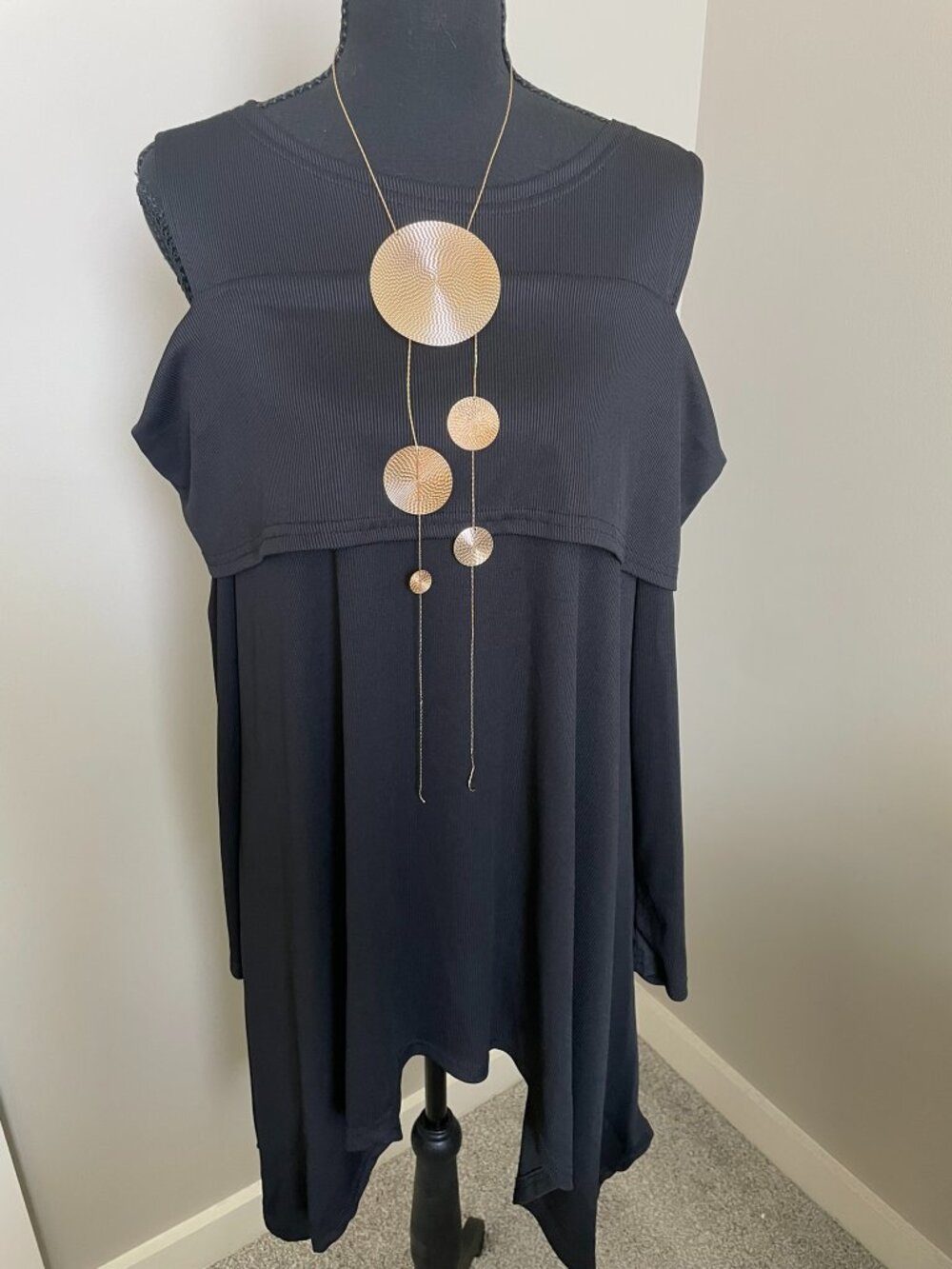 Black Asymmetrical Flowy Ribbed Top